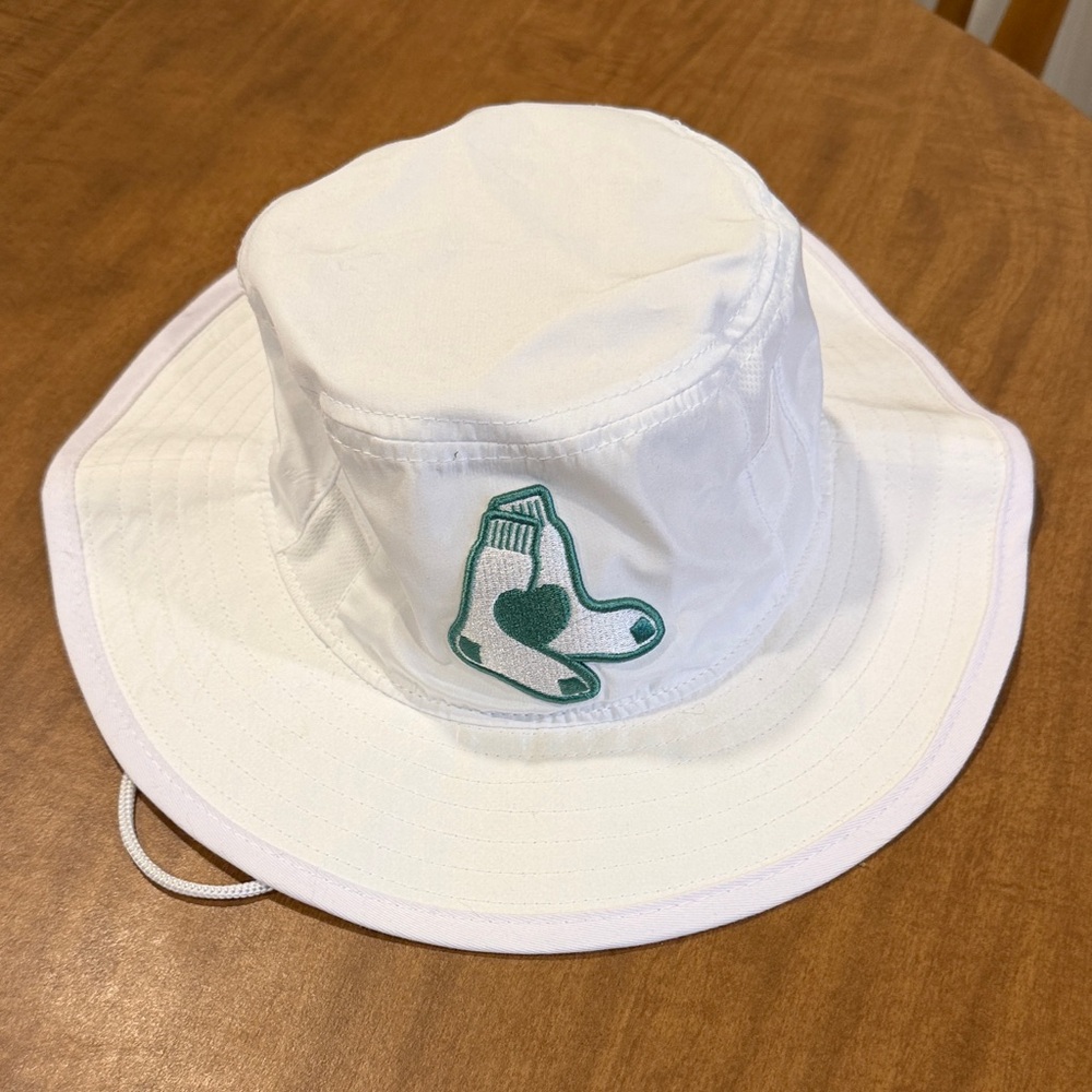 Red Sox White Bucket Hat with Green Logo